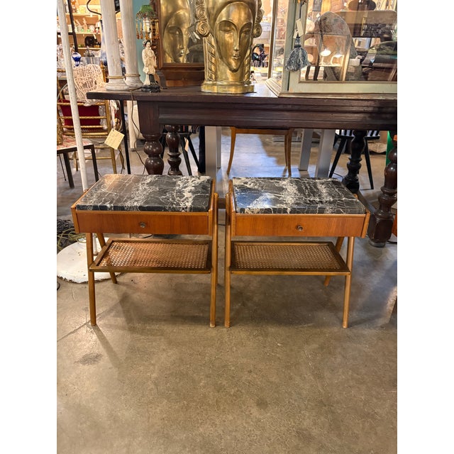 Danish Teak Mid Century Marble Top Nightstands a Pair For Sale In New York - Image 6 of 11