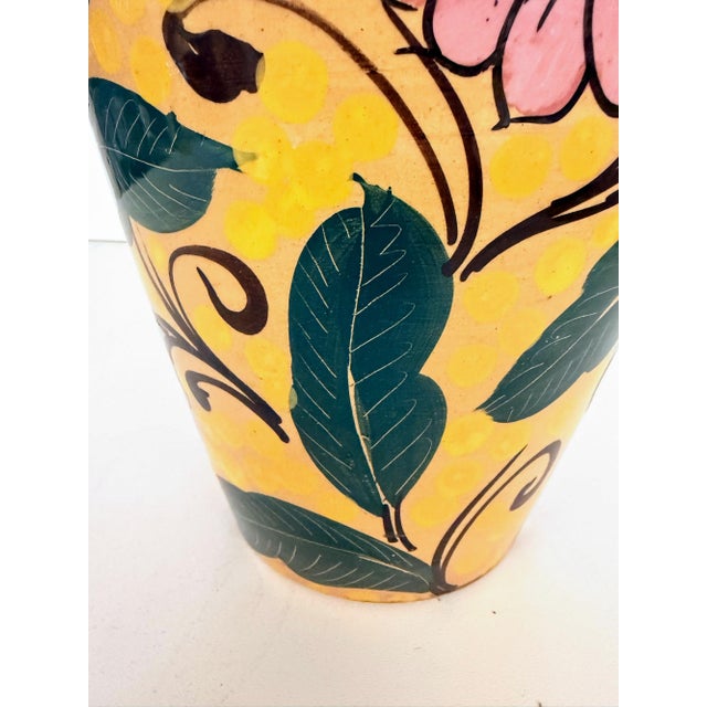Ceramic Art Deco Yellow Glazed Earthenware Vase with Floral Motifs, Italy, 1930s For Sale - Image 7 of 10