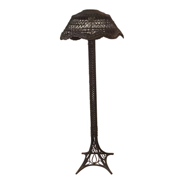 Antique Rattan Eiffel Tower Floor Lamp For Sale