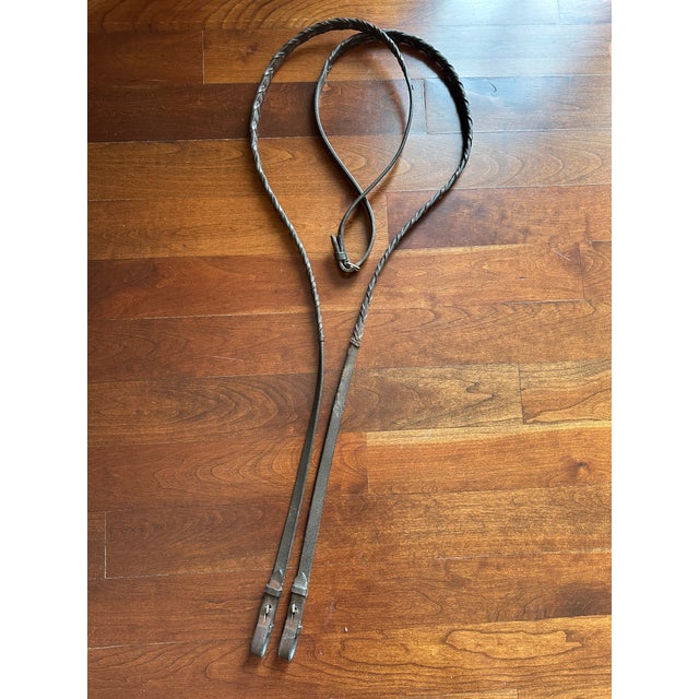 Vintage English Leather Laced Braided Snaffle Horse Reins For Sale - Image 17 of 17