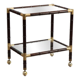 Bamboo and Brass Coffee Table with Wheels, 1950s-1960s For Sale