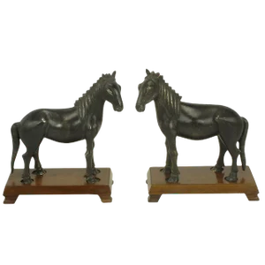 Bronze Arabian Stallion Figures Ion Footed Mahogany Plinths - a Pair
