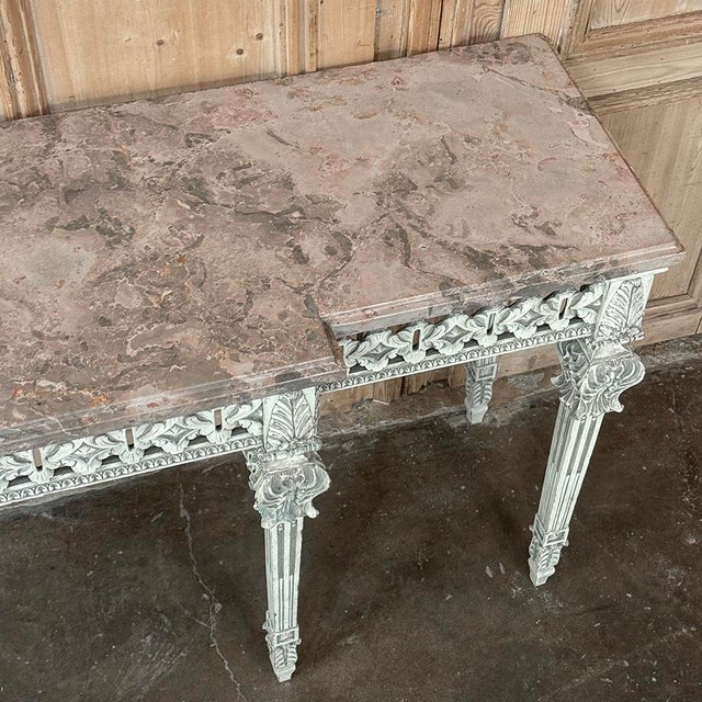 Grand Neoclassical Italian Painted and Carved Wood Console With Marble Top ~ Louis XVI Style For Sale - Image 18 of 18