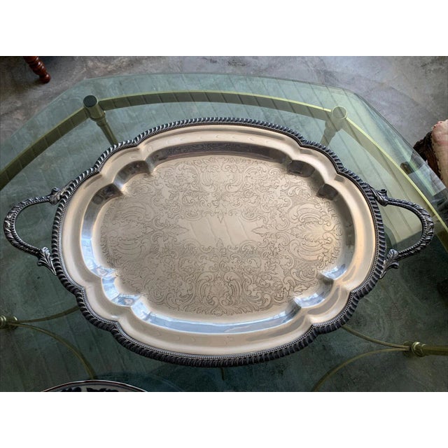 Antique Silver on Copper Scalloped Oval Serving Tray For Sale - Image 13 of 13