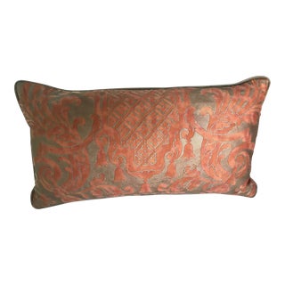 1960s Vintage Fortuny Fabric Pillow With Linen Backing & Velvet Cording For Sale