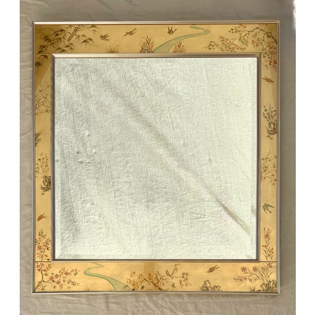 1982 LaBarge Chinoiserie Églomisé Decorated Wall Mirror, Signed L. Vanderhill For Sale - Image 9 of 11