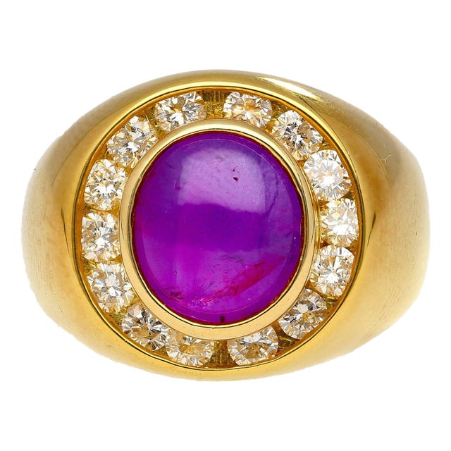 GIA Certified No Heat 3.50 Carat Pink/Purple Star Sapphire and Diamond Dome Ring For Sale