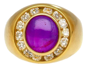 GIA Certified No Heat 3.50 Carat Pink/Purple Star Sapphire and Diamond Dome Ring