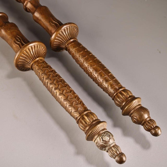 Late 20th Century Late 20th Century Pair of Gilt Bronze Mace Weapons (Jian) With Relief Decoration For Sale - Image 5 of 9