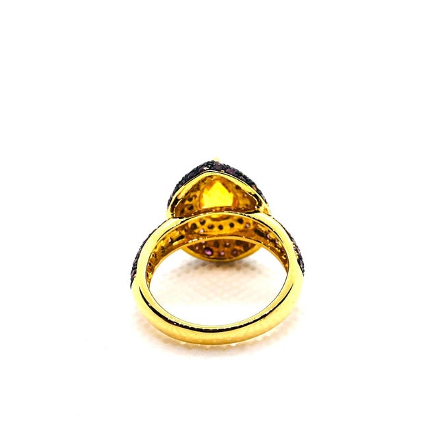 Bochic "Orient" Vintage Fancy Sapphire & Cognac Diamond Ring Set In 18K Gold & Silver For Sale In New York - Image 6 of 18