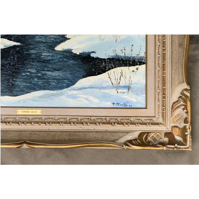 Blue Fernand Gaulin Signed Winter Landscape Oil Painting, 1973 For Sale - Image 8 of 17