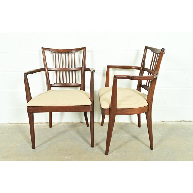 Paul McCobb Style Mid-Century Modern Sculpted Walnut Spindle Back Armchairs, Pair For Sale - Image 10 of 13