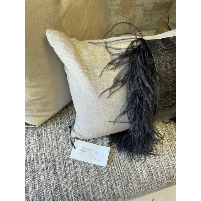 African Ostrich Navy Pillow For Sale - Image 3 of 4