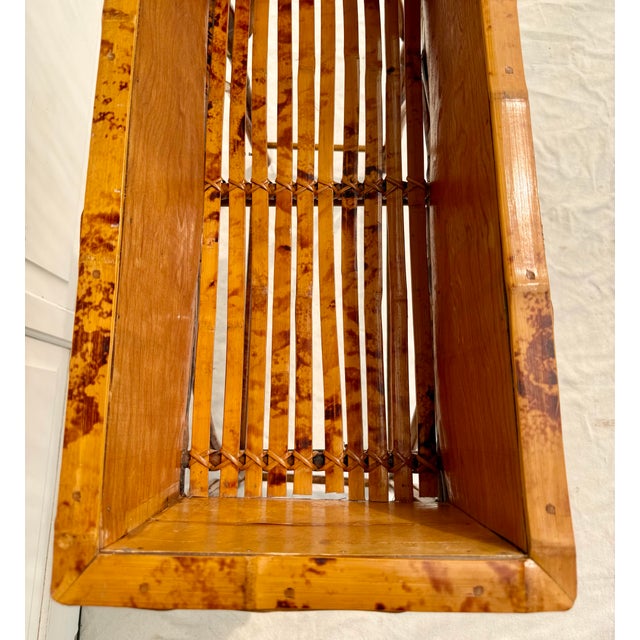 Wood Vintage Bamboo Jardinière Planter Stand With Removable Galvanized Liner For Sale - Image 7 of 13