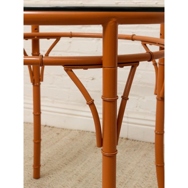 Orange Vintage Bamboo-Style Orange Round Dining Table With Glass Top For Sale - Image 8 of 10