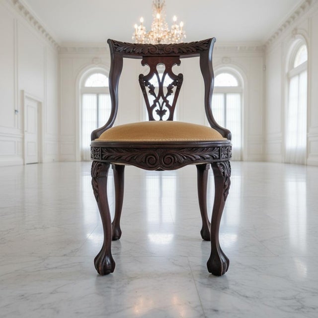 Very fine 19th century solid mahogany Chippendale side chair, likely American, circa 1850–1880. Expertly hand carved with...