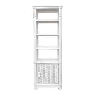 Petite White Lacquer Faux Bamboo & Wicker Étagère Cabinet For Sale