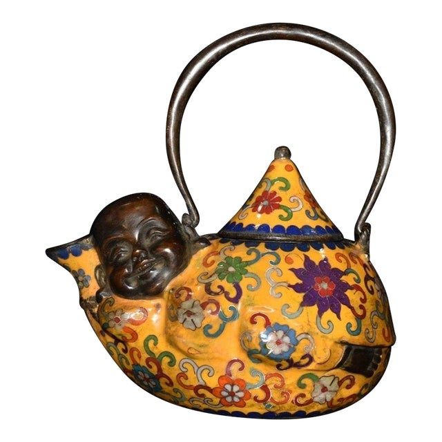 Late 19th Century Cloisonné Enamel Maitreya Buddha Ewer, 1.36kg For Sale