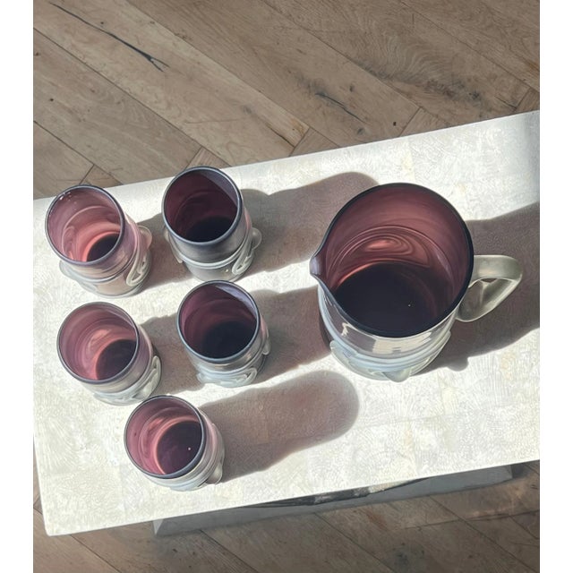 Purple Late 20th Century Hand-Blown Purple Art Glass Pitcher And Glasses, 6 Pieces For Sale - Image 8 of 12