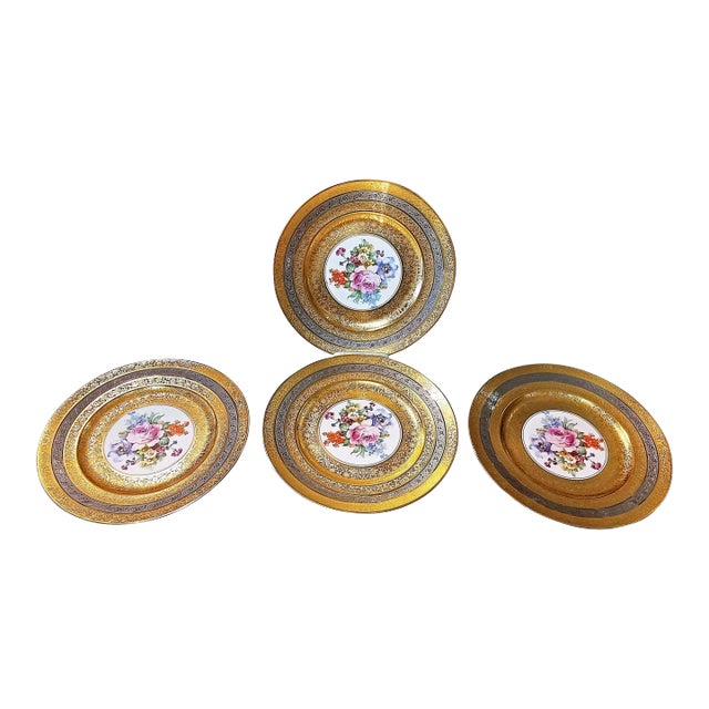 1920s Gilt and Silver Bavarian Charger Plates- Set of 4 For Sale