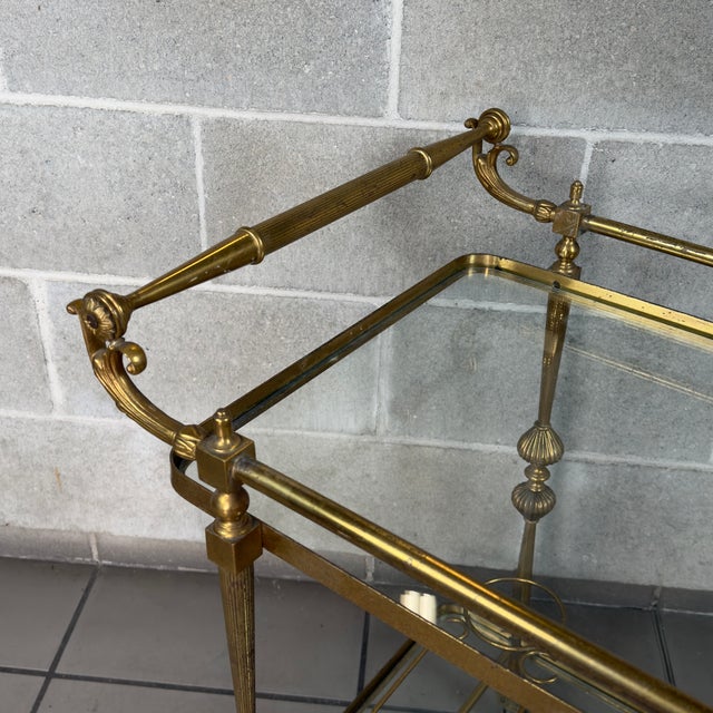 Gold Vintage Brass Crystal Double Shelf Bar Trolley, 2000 For Sale - Image 8 of 11