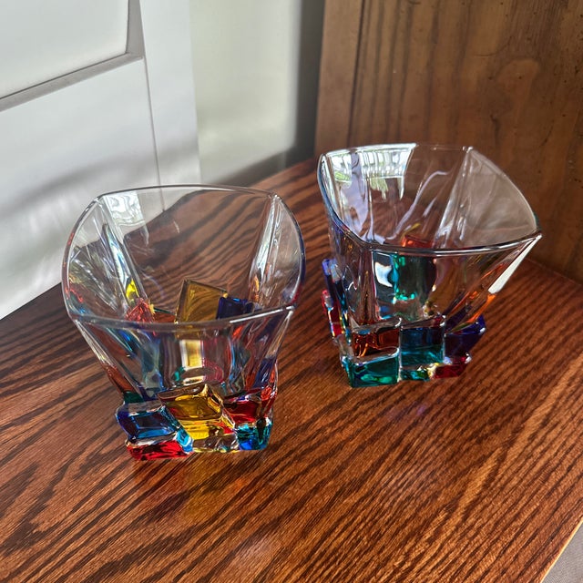 CC ZECCHIN MURANO Whisky Tumbler Multi color 4" Tall. Beautiful colorful Libation Glasses for your consideration in...