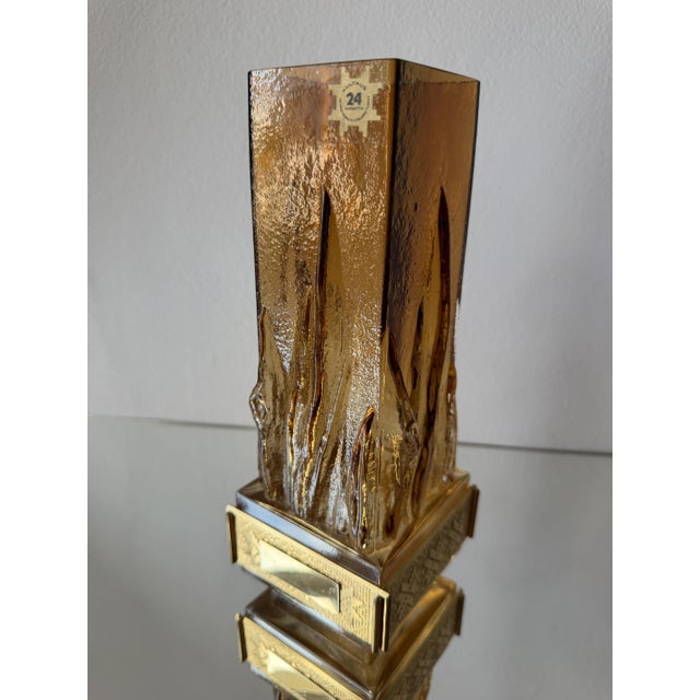 Amber Liekki Glass Vase with 24-Carat Gilded Collar by Eino Wänni for Kumela, Finland, 1970s For Sale - Image 16 of 16