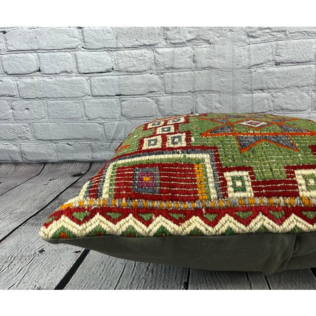 20 x 20 Kilim Pillow Turkish Cushion Natural Green Blue Pillow Cushion Cover For Sale - Image 4 of 4