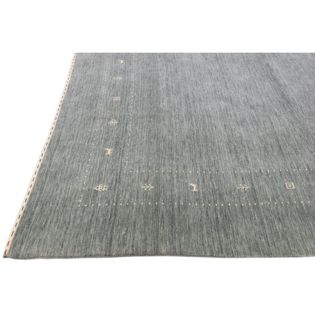 Textile Modern Gabbeh Style Gray Hand-Loom Minimalist Pattern Wool Rug For Sale - Image 7 of 11