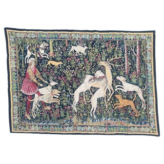 French Aubusson Style Needlepoint Tapestry with Medieval Design, 1970s For Sale
