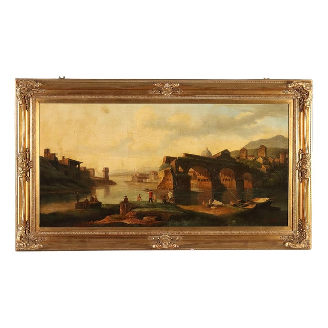View of the Broken Bridge in Rome, Oil on Canvas For Sale