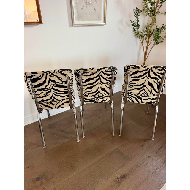 Vintage Chrome Dinette Chairs in Tiger Chenille - Set of 3 For Sale - Image 9 of 10