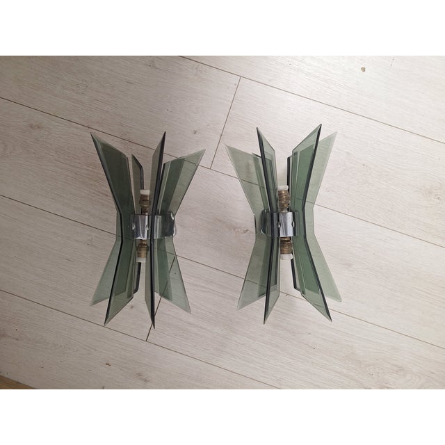 Vintage Wall Lamps in Chromed Brass and Smoked Glass by Gino Paroldo for Dino Dei, 1960s, Set of 2 For Sale - Image 12 of 13