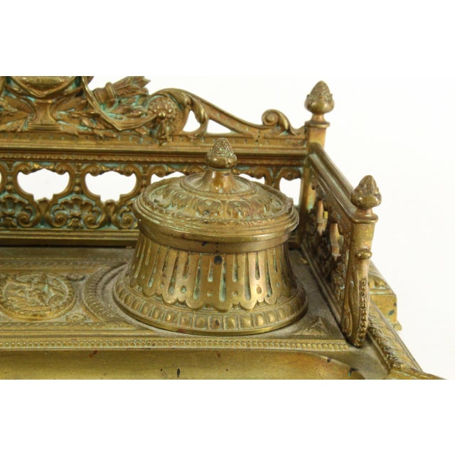 19th C. Neo-Classical Belle Epoque Ornate Bronze Double Inkwell, French For Sale - Image 14 of 18