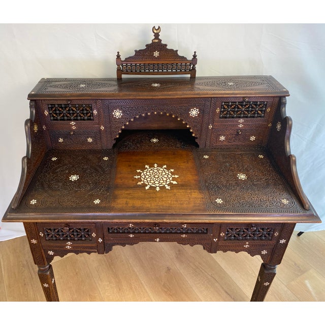 Islamic Antique Moorish Style Inlaid Desk and Chair Set For Sale - Image 3 of 14