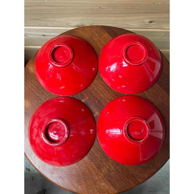 Mid-Century Modern Mid 20th Century Signed Red and White Drip Glazed Bowls - Set of 4 For Sale - Image 3 of 9