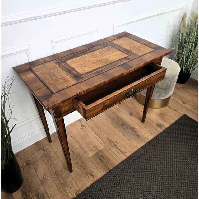 Brown Italian Walnut Marquetry Desk, 1980s For Sale - Image 8 of 11