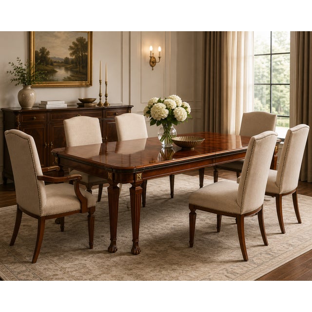 An exceptionally rare Henredon Grand Provenance dining table, featuring fluted tapered legs with claw (paw) feet—a seldom-...