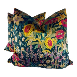 Liberty Fabrics "Faria Flowers" #2 in Marigold 22" Pillows-A Pair For Sale