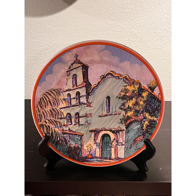 Mission 1930s Catalina Island Pottery San Diego De Alcala Mission Charger 13" Fm Graham For Sale - Image 3 of 6
