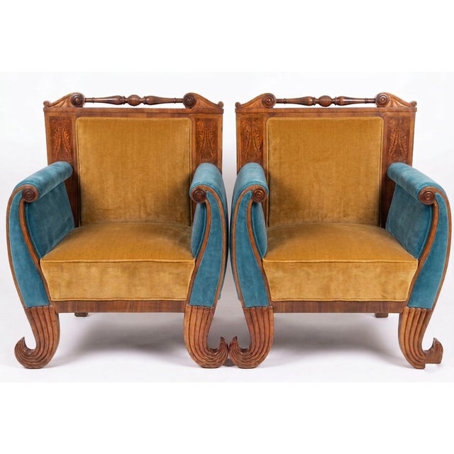 Biedermeier Armchairs with Velvet Upholstery, Set of 2 For Sale - Image 5 of 5