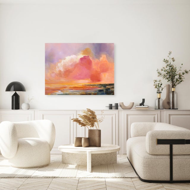 Pink When I Close My Eyes - Large Vibrant Pink Sunset Landscape Skyscape Painting Original Artwork by Jodi Miller For Sale - Image 8 of 9