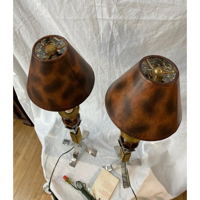 Maitland Smith Lamps With Marble, Brass, and Steel - a Pair For Sale - Image 9 of 11