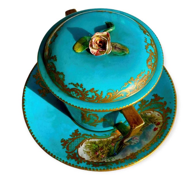 Large Covered Cup and Deep Saucer in Sevres Porcelain, 19th Century, Set of 3 For Sale - Image 10 of 14