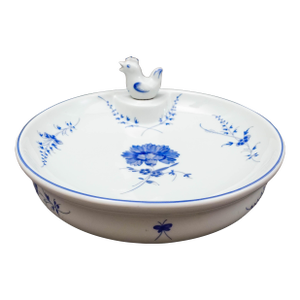 Mid 20th Century Chantilly Limoges France Rare Blue White Floral Porcelain Warmer Dish Plate Bowl
