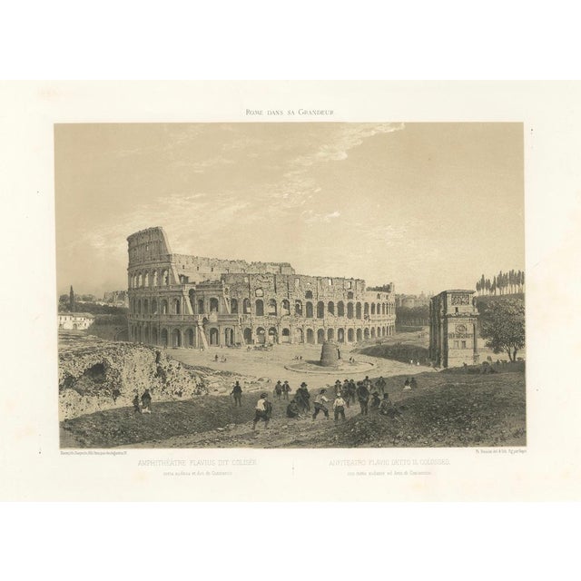 Title: Colosseum and Arch of Constantine, Rome – Benoist 1869 Lithograph : This striking 19th-century lithograph depicts...
