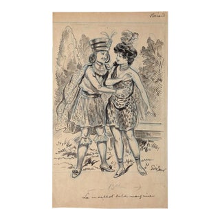 Unknown - Le Maillot de la Marquise - Original Pen and Pastels On Paper - 1930s For Sale