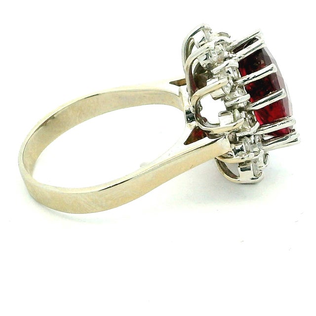 Metal Vintage Pink Tourmaline Diamond Cluster Ring 14k White Gold 4.65 Ct, Size 8 For Sale - Image 7 of 14