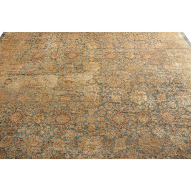 1920s Antique Sultanabad Persian Rug in Beige-Brown and Blue Floral Pattern For Sale - Image 5 of 6