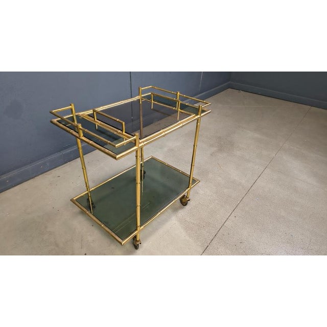 Vintage Brass Faux Bamboo Serving Cart, 1960s For Sale - Image 6 of 12